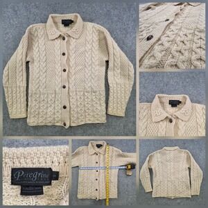 Peregrine Sweater Womens Small White Wool Cable Knit Button Cardigan England